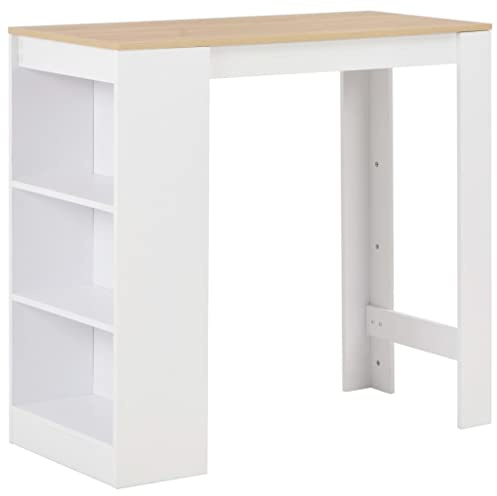 Teenpull Bartisch, Weißer Stehtisch mit Regal, Kompaktes Design für Küche und Esszimmer, Ideal für kleine Wohnungen, 110x50x103 cm