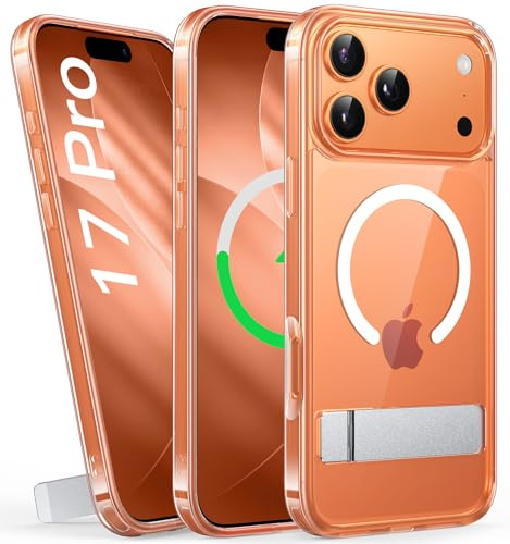 SIXBOX Coque Magnétique pour iPhone 17 Pro avec Béquille, Transparente | Compatible avec MagSafe, Anti-Yellowing, Protection Complète de l'appareil Photo Mat Translucide Housse pour iPhone 17 Pro