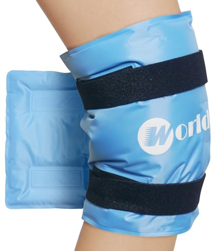 WORLD-CARE Große Gel Knie Kühlpads, Kühlmanschette Knie, Kältepack Wrap | Großflächige Kühlung für das Knie,Flexible Gel-Kühlpads, passen sich optimal an,Kühlmanschette für einfaches Anlegen