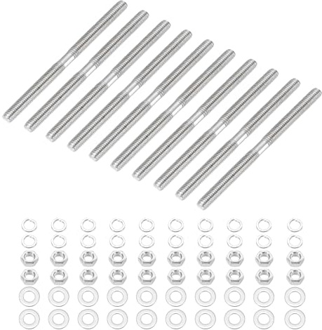 sourcing map 10Set M3x45mm Double Ended Stud Screws, 304 Stainless Steel Dual Threaded Rod Bar Bolts Studs with Nut Washer for House Maintenance Structural Anchoring Fastening Screw