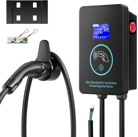 Evjuicion Wallbox 8A/10A/13A/16A/32A, 7,4kW, 0-8H Borne de Recharge Vehicule Electrique Monophasé avec Câble de Recharge Type 2 5M, Domestique Station de Chargeur Voiture Electrique pour BEV/PHEV