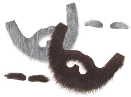 MALUGOGO Lot de 2 fausses barbes et moustaches auto-adhésives réalistes pour adultes, confortables, réutilisables, accessoires de costume pour Halloween, fête, cosplay, bal masqué avec sourcils de