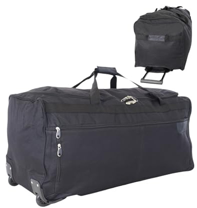 Bordlite 27 Wheeled Holdall Travel Bag – Lightweight 2-Wheel Luggage with Extendable Handle, Large Capacity Duffel Suitcase for Holidays, Sports Gear, Work or Road Trips – Black