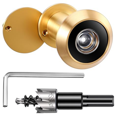 200°Weitwinkel Türspion mit Sichtschutz Ø 16mm Spion Optische Glaslinsen mit Bohrer Einstellbare Länge Türspion für 35-60mm Dicke Türen (Gold)