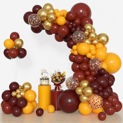 BlueCloudy 170 Stück Magische Zauberer Luftballon Girlande Bogen Kit | Luftballongirlande Burgunder Gelb Gold Konfetti Luftballons Ballonbogen für Halloween Geburtstag Themen Party Deko