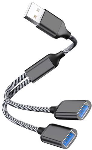USB Splitter with 2 ports,1 IN 2 OUT 1FT,USB 2.0 Male to Dual Female Extension Cord,Double Data+ Charger Y Split Adapter USB A Port Hub for Laptop/Mac/Flash Drives/Desktop/Keyboard/Mouse