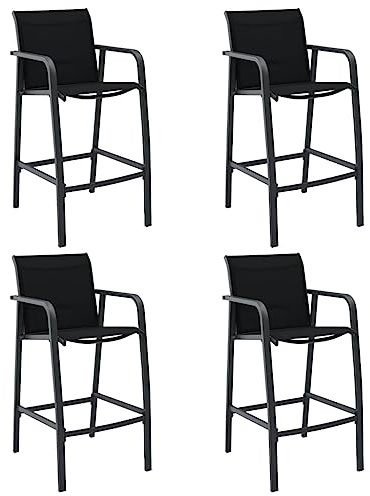 LKJephalotrop 4er Set Garten-Barstühle Schwarz Textilene 54x63,5x109 cm Stahlgestell Robust & Modern für Balkon Terrasse Biergarten Outdoor Lounge
