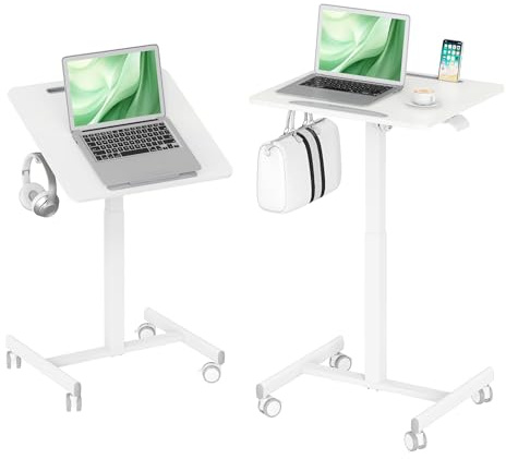 Geleisens Höhenverstellbarer Mobiler Beistelltisch Mit Rollen60×52cm | Tischplatte 90° neigbar,geeignet als kleiner Computertisch für Wohnzimmer und SchlafzimmerSofatischKrankenpflege-Beistel