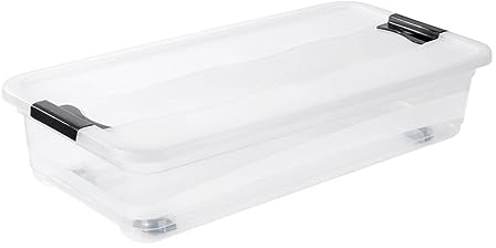 keeeper Cajas de almacenaje con ruedas, tapa y cierre deslizante, 79.5 x 39.5 x 18 cm, Konrad, Transparente