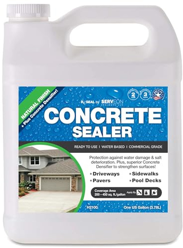 Serveon Sealants Concrete Driveway Sealer Plus Penetrating Concrete Densifier (Clear Natural Finish) Commercial Grade Outdoor Indoor Waterproof Sealant Protects Pavers Sidewalks Pools (1 Gallon) H2100