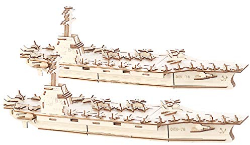 Playtastic 3D-Puzzles Holz Kinder: 2er-Set 3D-Bausätze Flugzeugträger aus Holz, 117-teilig (Holzbausatz Kinder, Holz Steckpuzzle 3D)
