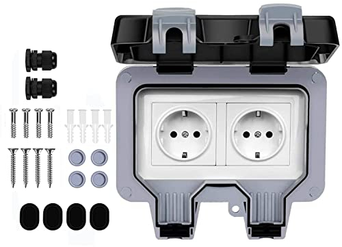 Demoyaya AuÃŸensteckdose IP66 wasserdicht doppelt Doppelsteckdose, Wandsteckdosen AuÃŸenanschluss Steckdosenbox, Wasserdicht 1fach abschlieÃŸbar AuÃŸensteckdose für Garten (DE Socket-2)
