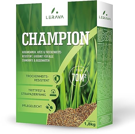 LERAVA CHAMPION semi prato (70m²) - festuca arundinacea di qualità - resistente a siccità e alte temperature - prato verde scuro fine - ideale per giardini e spazi verdi