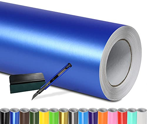 Folindo Autofolie Blau Matt (23€/m²) - 50 x 152 cm – Selbstklebende Auto Lackschutzfolie mit Luftkanal Technik – Blasenfreie Auto Folierung inkl. Rakel & Cutter – Car Wrapping Folie