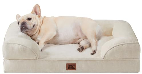 EHEYCIGA Panier Petit Chien Orthopedique, Memoire de Forme Lit pour Chien Dehoussable Lavable, Canapé Chiens Dehoussable Imperméable, Beige