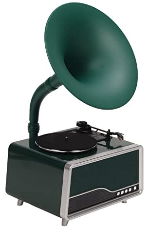 Gramophone Rétro, Lecture de Vinyle Décoratif Bluetooth4.2 USB 100‑240V Vintage Gramophone Tourne-Disque Radio FM Télécommande pour Téléphone Domestique (Prise UE)