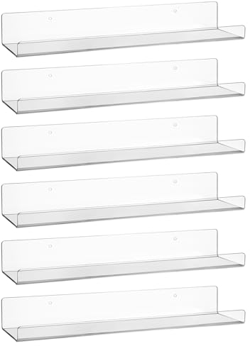Set di 6 mensole in acrilico trasparente per riporre oggetti a parete, mensole sospese da 38 cm montate a parete, libreria per bambini, mensola espositiva per camera da letto, soggiorno, bagno, cucina