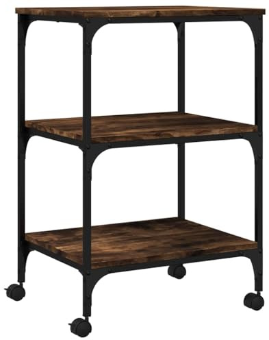 vidaXL Support d'Imprimante 3 Niveaux, Étagère de Rangement avec Roues, Organisateur de Bureau pour Dossiers Livres Intérieur, Chêne Fumé