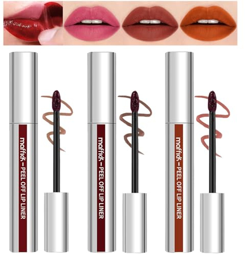 Sitovely 3PCS Peel Off Lip Liner Stain, Long Wear Peel Off Lip Stain, Lip Stain Peel Off Matte Brown Lip Liner Set, Tattoo Lip Liner Long Lasting Lip Tint Stain(D)
