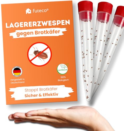Futeco® Lagererzwespen gegen Brotkäfer & Co. – ca. 160 Nützlinge für 60 m² | Bekämpft den Befall an der Quelle - 100% Chemiefrei – für warme und kühle Temperaturen – Alternative zu Brotkäferfalle