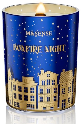 M&SENSE Lagerfeuer Nacht Duftkerzen im Glas 510g Grapefruit & Bernstein Weihnachtskerzen mit Holzdocht natürliches Sojawachs ungiftig für ZuhauseDekoration 100 Std lang anhaltendes Brennen MSDDEU0704