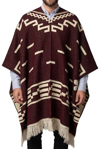 Montecuador, Clint Eastwood, Poncho de lana de alpaca, hecho a mano en Ecuador, unisex, grueso, cálido y suave, rojo (Red Vine), Talla única