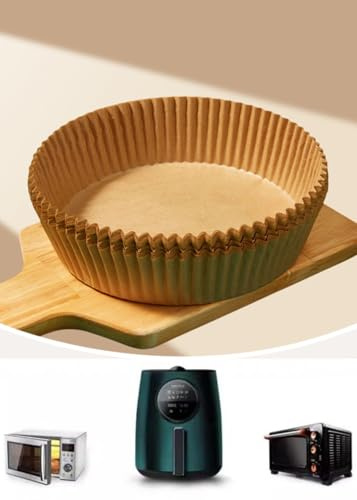 RQzaufania 200 stycken 16x16cm Runda Airfryer Bakpapper, Inte-Stick Värmebeständiga, Air Fryer Engångspappersfoder, Pergamentark för Luftfritös, Angkokare, Mikrovågsugn