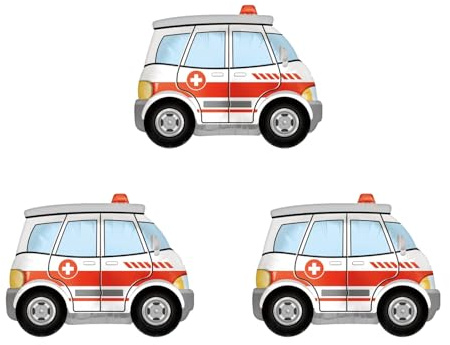 3 Stück Krankenwagen Folienballons Cosplay Party Supplies Kinder Geschenke Arzt | Rettungswagen Folienballons, medizinische Partydekorationen, Arzt, Krankenschwester, Geburtstagsbedarf, EMT Ambulanzballons