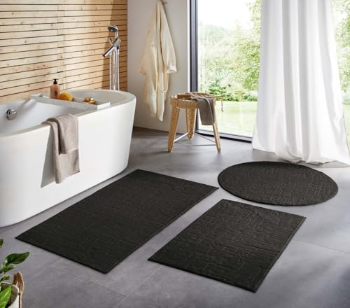 Taracarpet Badematte Badvorleger Homestyle rutschfest waschbar Badezimmerteppich Badewannenmatte, Badteppich, Duschmatte Badezimmer saugfähig Weich auch als Set Anthrazit Vintage 050x080 cm