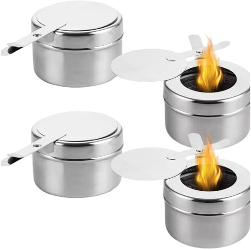 Kalokairi Per scaldavivande in acciaio inox per porta carburante, confezione da 4, distribuzione uniforme del calore, con coperchio di sicurezza e manico, per buffet e feste