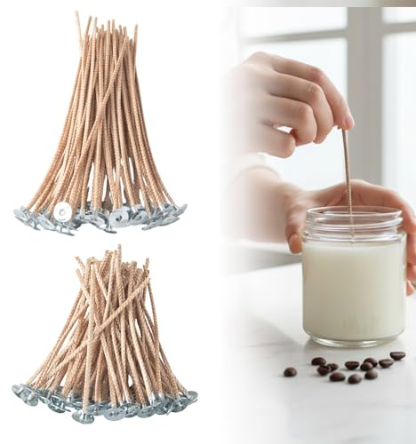 100 pezzi Stoppini per candele 10/15 cm, stoppini in cotone pre-cerati per fai da te, fiamma stabile con poca fumosità, da tagliare, per diverse cere