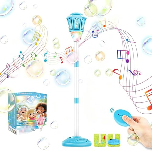 Lanterna per bolle di sapone con luce e musica, regolabile in altezza, supporto automatico per bolle di sapone, ricaricabile, con telecomando, per esterni, per feste e matrimoni (blu)