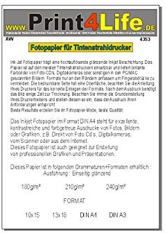 100 Blatt DIN A4 Glossy glänzendes Fotopapier 240g/m² ! 297mm x 210mm