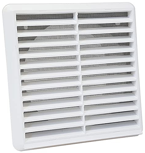 Kair White Louvred Wall Vent Grille 183mm External Dimension with Flyscreen and Round 150mm - 6 inch Rear Spigot