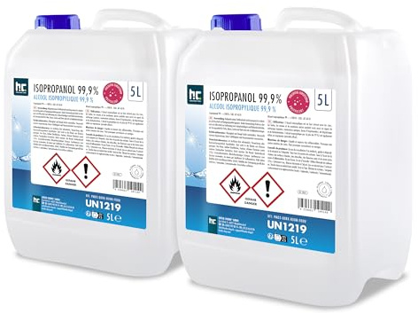 Höfer Chemie Isopropanol 99,9% (IPA) 2 x 5 L - Alcool Isopropylique IPA Pur | Alcool Ispopropylique pour Nettoyer et Dégraisser - Solvant Puissant - Polyvalent - Nettoyage Sans Traces ni Résidus