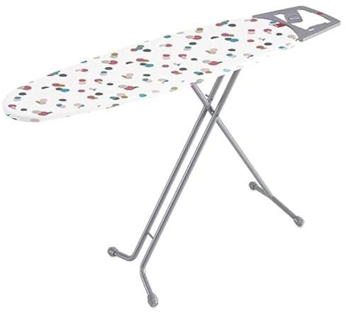 Rayen - Bügelbrett Basic Plus, Stabiler & Verstellbarer Bügeltisch, Rutschfeste Gummifüße, Bügeleisen- und Kleiderbügelhalter, 112x35cm