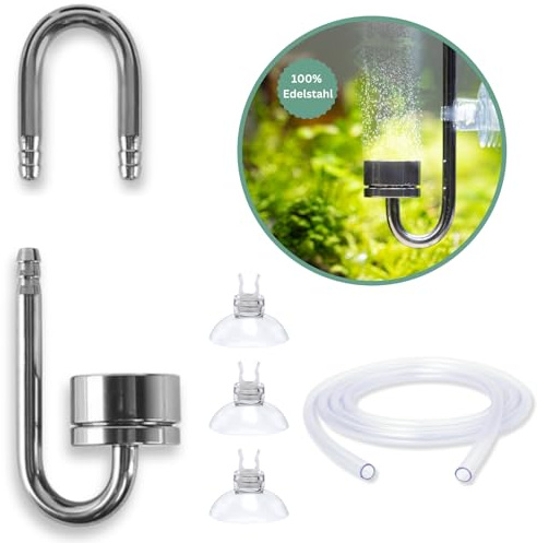Q-Grow CO2-diffuser akvarium av rostfritt stål, med utbytbar keramikskiva, inkl. 2 m slang – variabel längd