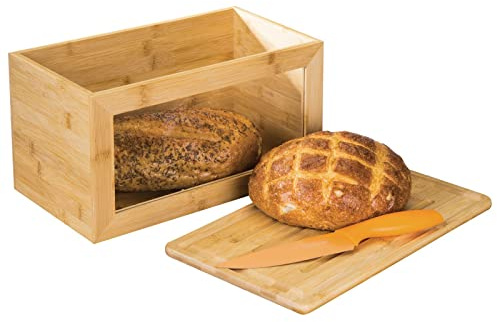 mDesign Brotkasten aus Holz – Brotbox mit Schneidebrett als Deckel – mit praktischem Sichtfenster – für eine umweltfreundliche und stilvolle Brotaufbewahrung – naturfarben