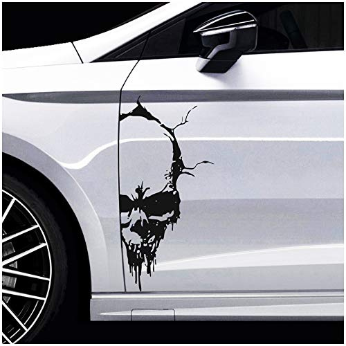 Skull Totenkopf Aufkleber Sticker Dekor Folie Autoaufkleber Tattoo für Auto LKW Wohnwagen K079 (Schwarz Glanz, 28x13 cm)