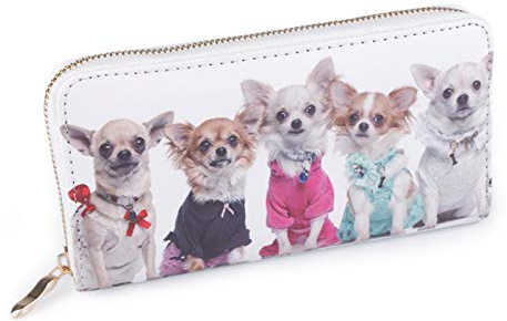 kennydoo Elegante große Damen Geldbörse I Chihuahua Hunde weiß I Clutch I Portemonnaie mit Rundum-Reißverschluß