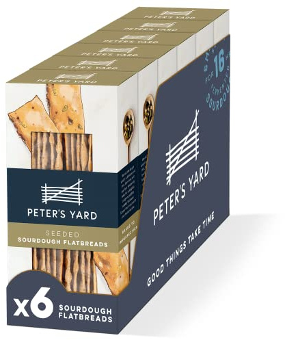 Peter's Yard Seeded Sourdough Flatbreads, Vegan Snack, High Fibre, Under 40 Calories, Pack of 6 x 135 g