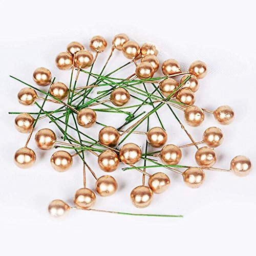 HERCHR 100 Piezas de Bayas de Acebo Artificiales, Mini decoración de Bayas Falsas Doradas para Guirnalda de árboles de Navidad, Manualidades de Bricolaje(12 mm)
