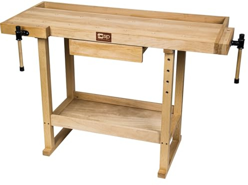 SIP Beech Workbench 1320 x 610 x 865mm with Drawer, Shelf & 2 Vices for Workshop & DIY