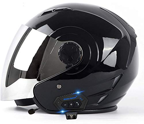 Halbhelme Jethelme Bluetooth Motorradhelm Mit Visier Offenes Gesicht Motorradhelm Open Face Halbes Helm Rollerhelm Sturzhelm Chopper Helm für Damen Herren Erwachsene ECE-Zertifizierung O,L