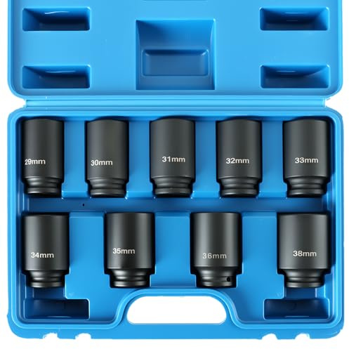 ATPEAM Juego de 9 Vasos de Impacto 1/2 para Ejes, Llaves de Impacto de Alta Resistencia, 29-38mm