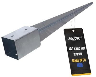 NAJDER Einschlagbodenhülse 100 x 100/750 mm Pfostenträger Einschlaghülse Bodenhülse Boden getrieben Feuerverzinkung Verzinkung (100 x 100/750 mm)