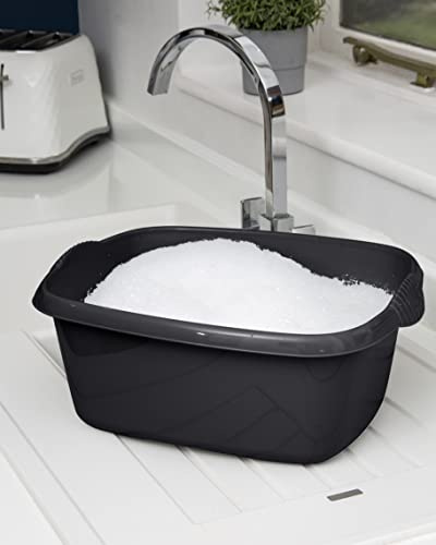 TENLITE Rectangular Washing Up Bowl Wash Up Dish washing Washtub, Approx 12 Litre, 39 x 32 x 16 cm - (Midnight Greyish)