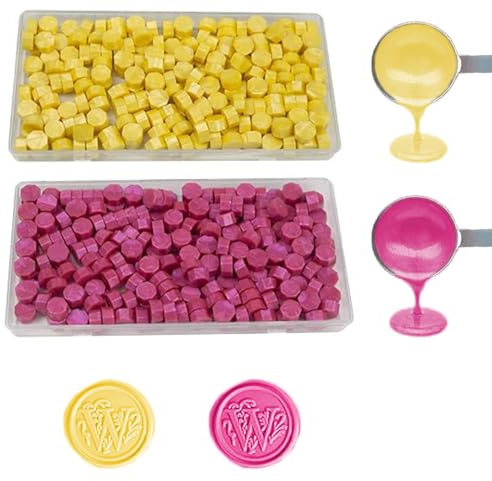 Wachs-Siegel-Perlen, ANBOSE 200 PCS Perle gelb und 200 PCS Rose rosa Siegelwachsperlen für Wachssiegel, Siegelperlen zur Herstellung von Partyeinladungen