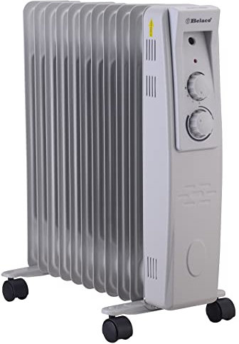 Belaco Oil Filled Radiators 11 Fins, Electric Heater, Adjustable Thermostat Control 3 Heat Settings, Portable Heater, Oil Heater, Heater for home, Overheat Protection 2500W