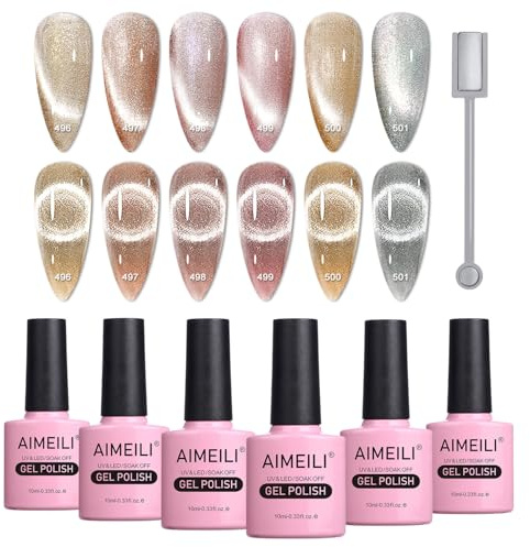 AIMEILI 9D Cat Eye UV Gel Nagellack Magnetisch mit Magnet Gift Set 6-49 | Magnetischer Nagellack UV, UV Nagellack Katzenauge Chamäleon Gel, Home Nagelstudio DIY Nail Art, Perfekt für Deinen Alltag